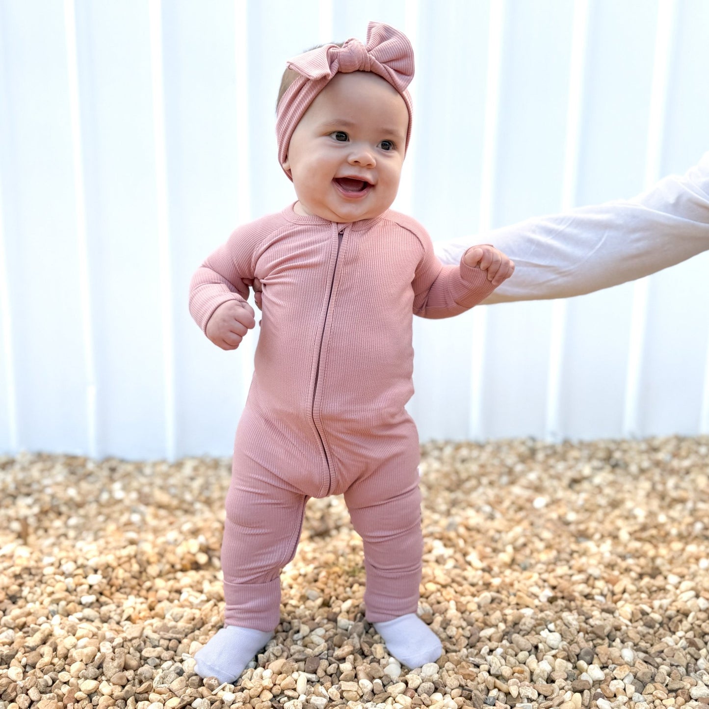 Mauve Small Ribbed Zip Romper