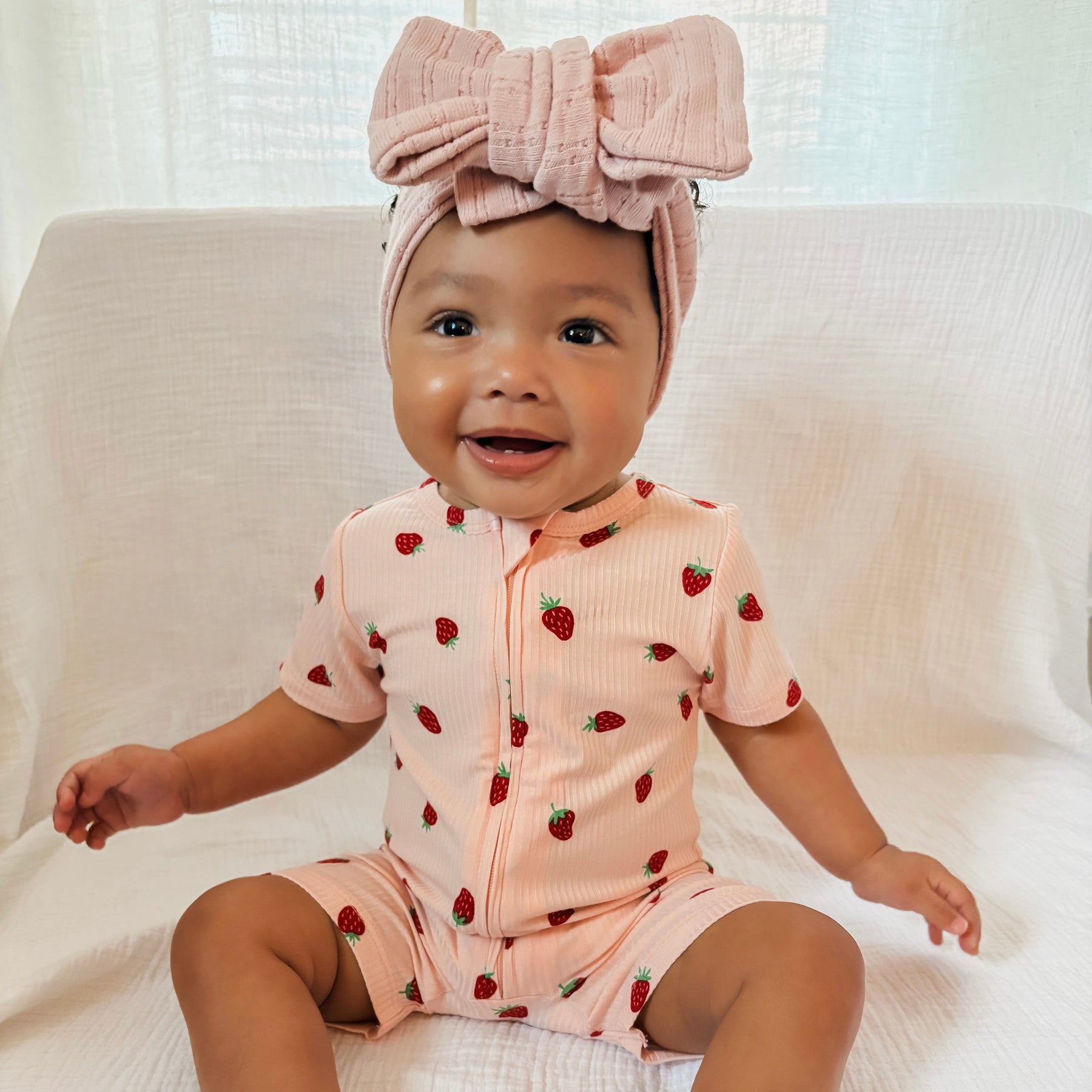 Strawberries Small Ribbed Summer Zip Romper
