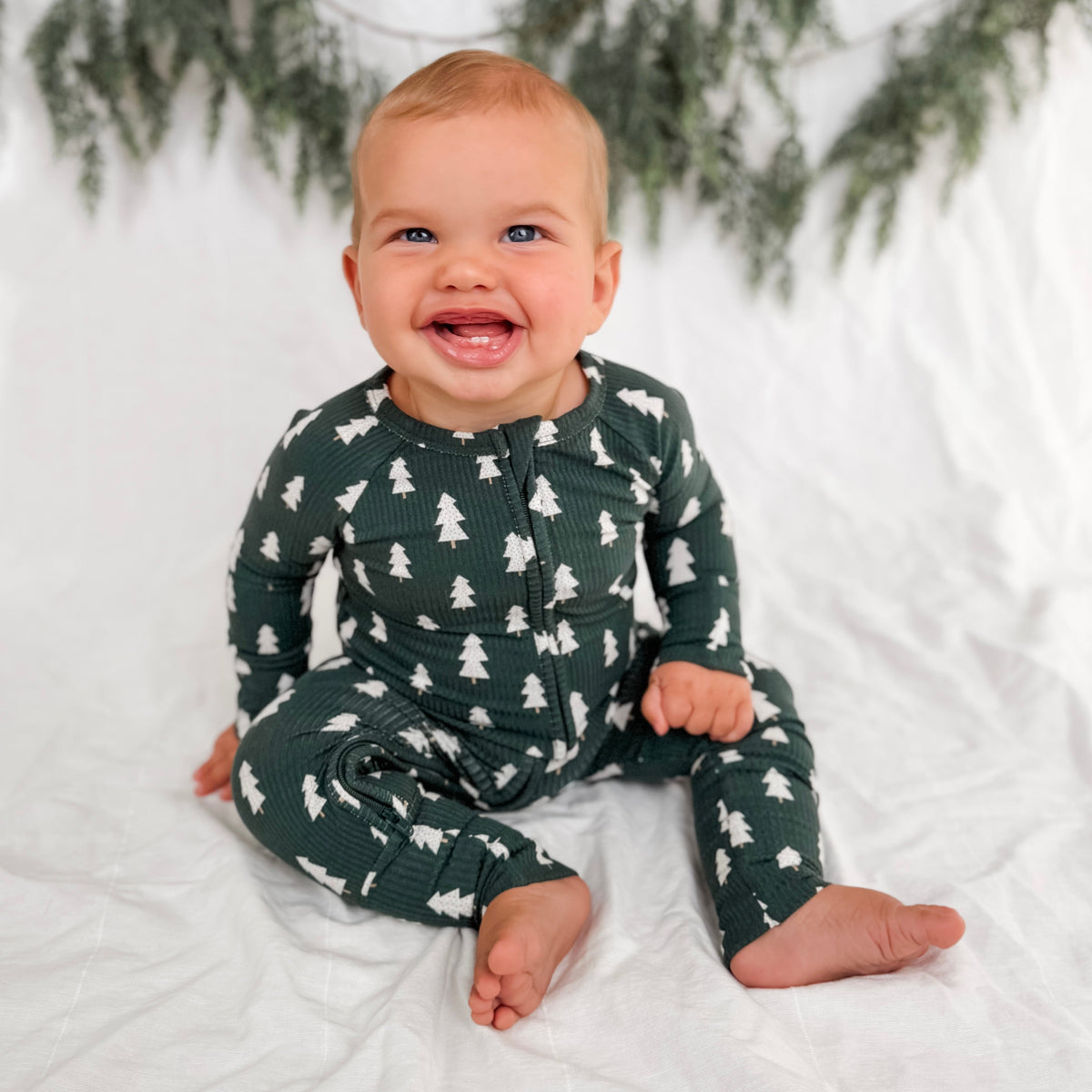 Christmas Trees Small Ribbed Zip Romper