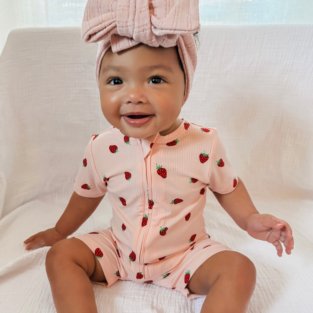 Strawberries Small Ribbed Summer Zip Romper