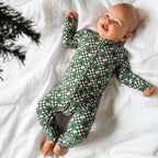 Checkered Christmas Trees Small Ribbed Zip Romper
