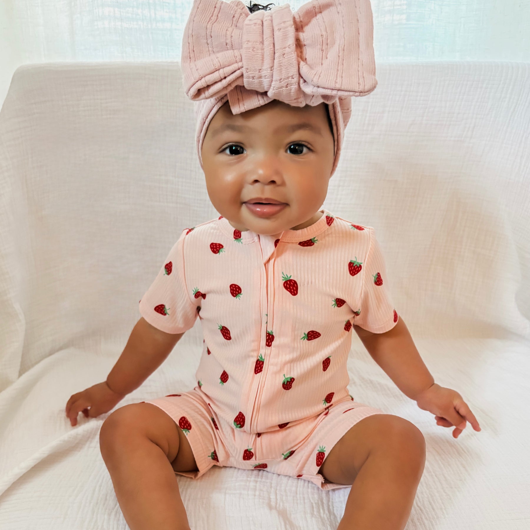 Strawberries Small Ribbed Summer Zip Romper