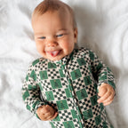 Checkered Christmas Trees Small Ribbed Zip Romper