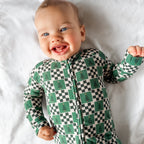 Checkered Christmas Trees Small Ribbed Zip Romper