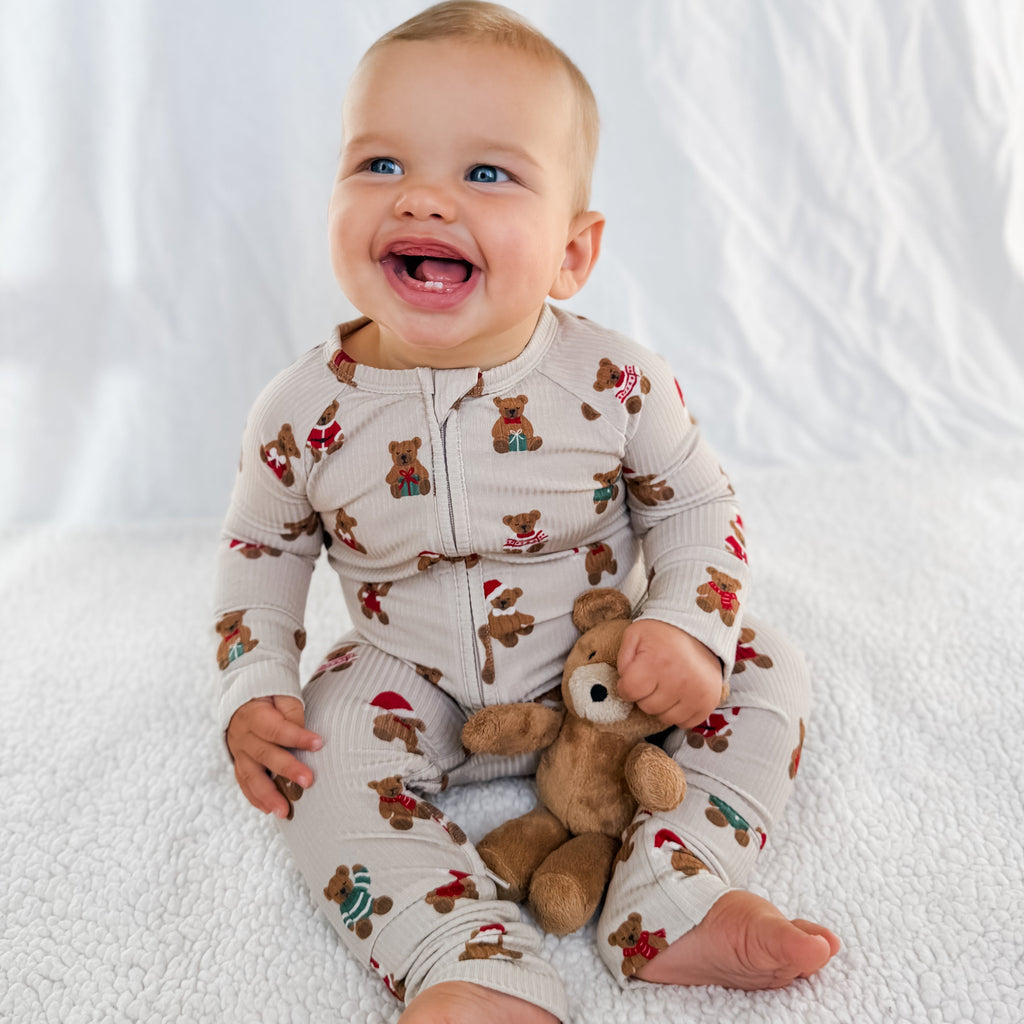 Teddy Bear Small Ribbed Zip Romper