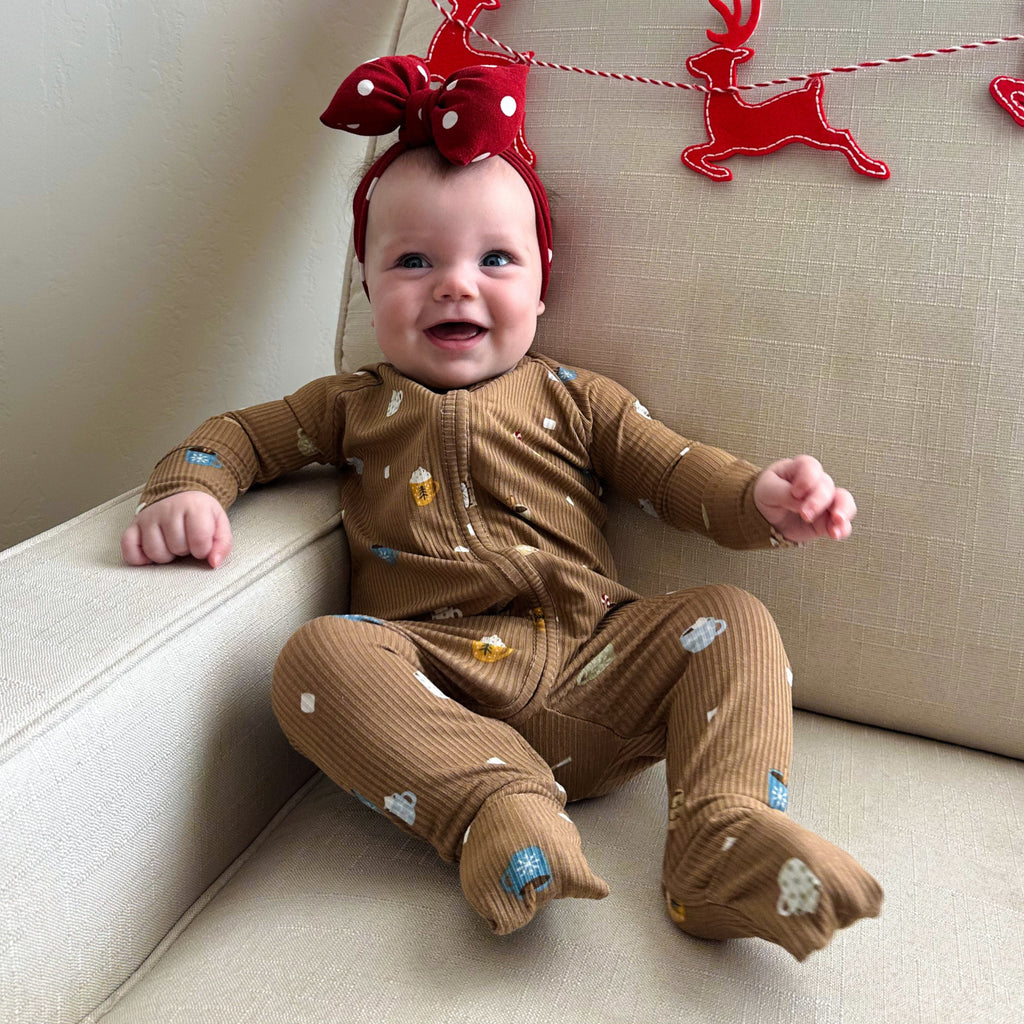 Hot Cocoa Small Ribbed Zip Romper