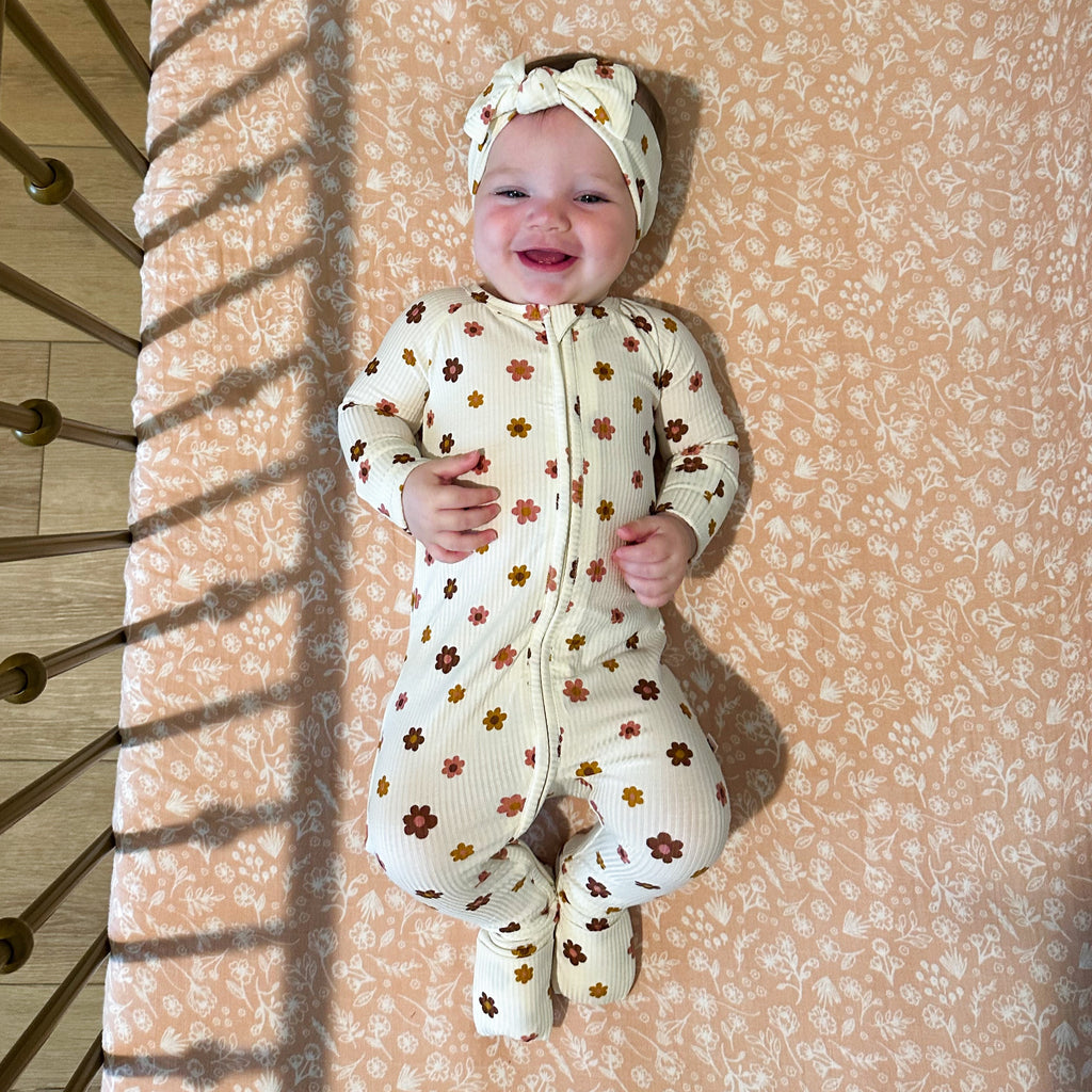 Pink Daisies Small Ribbed Zip Romper