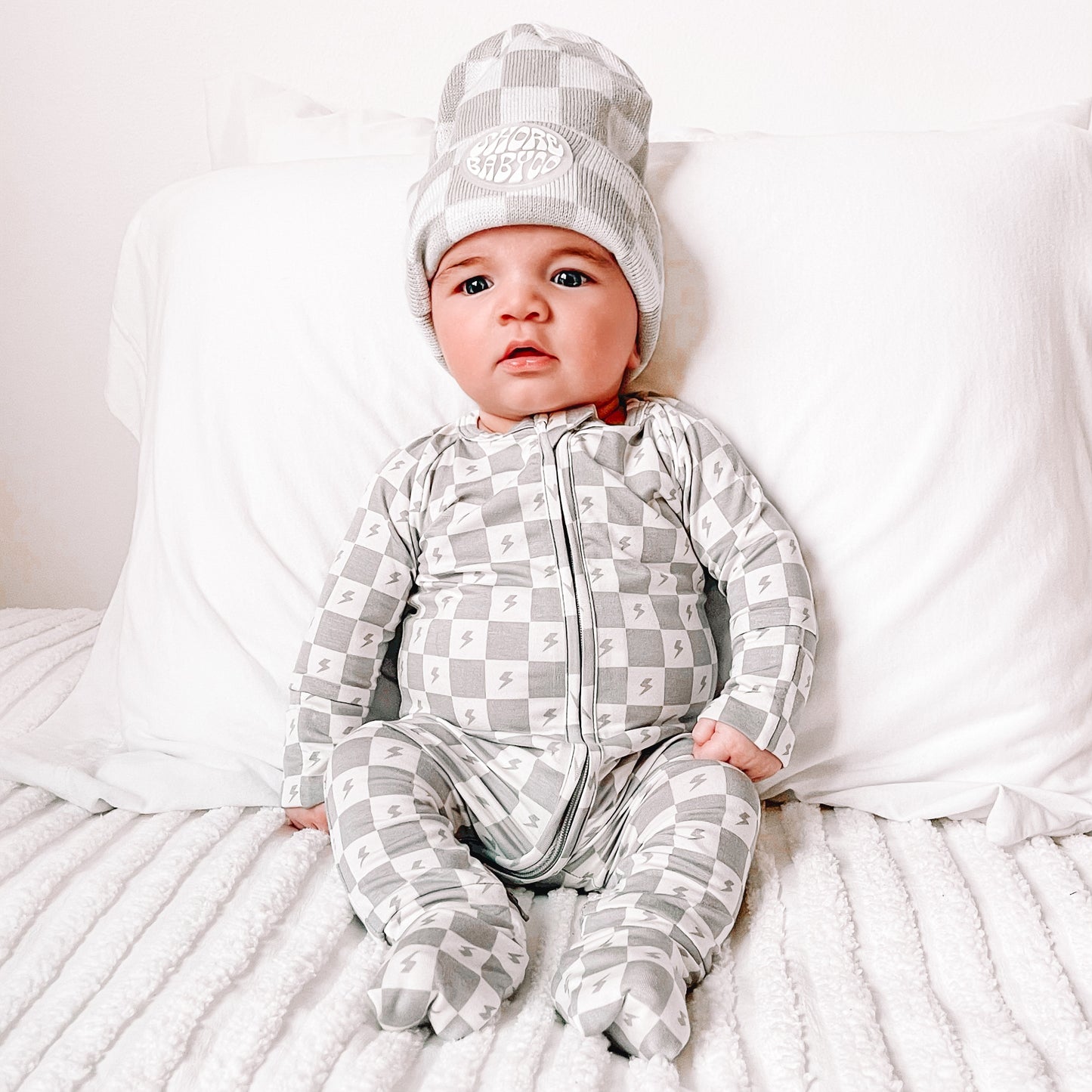 Checkered Lightning Bolt Zip Romper