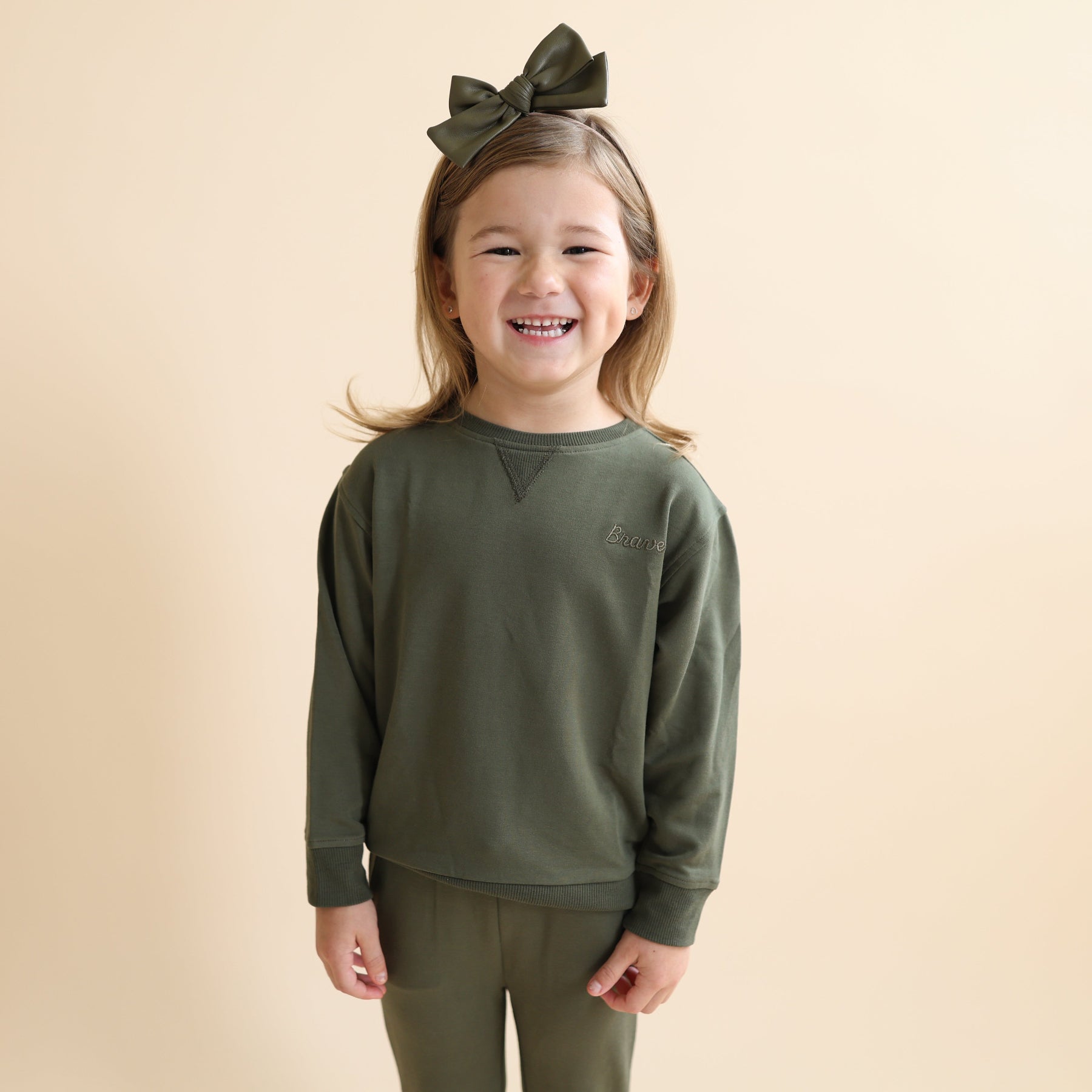 Olive with Brave Embroidered Bamboo French Terry Pullover