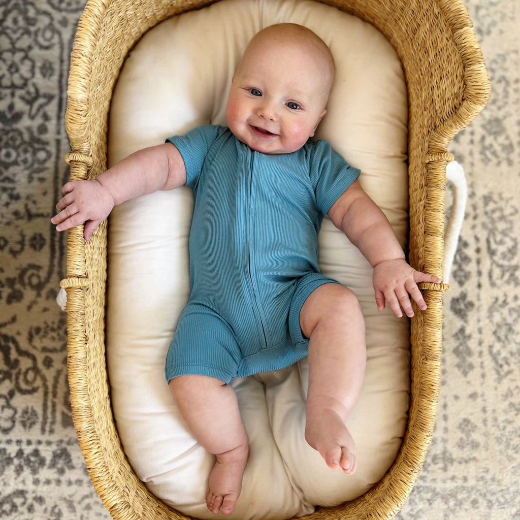 Poolside Blue Small Ribbed Summer Zip Romper