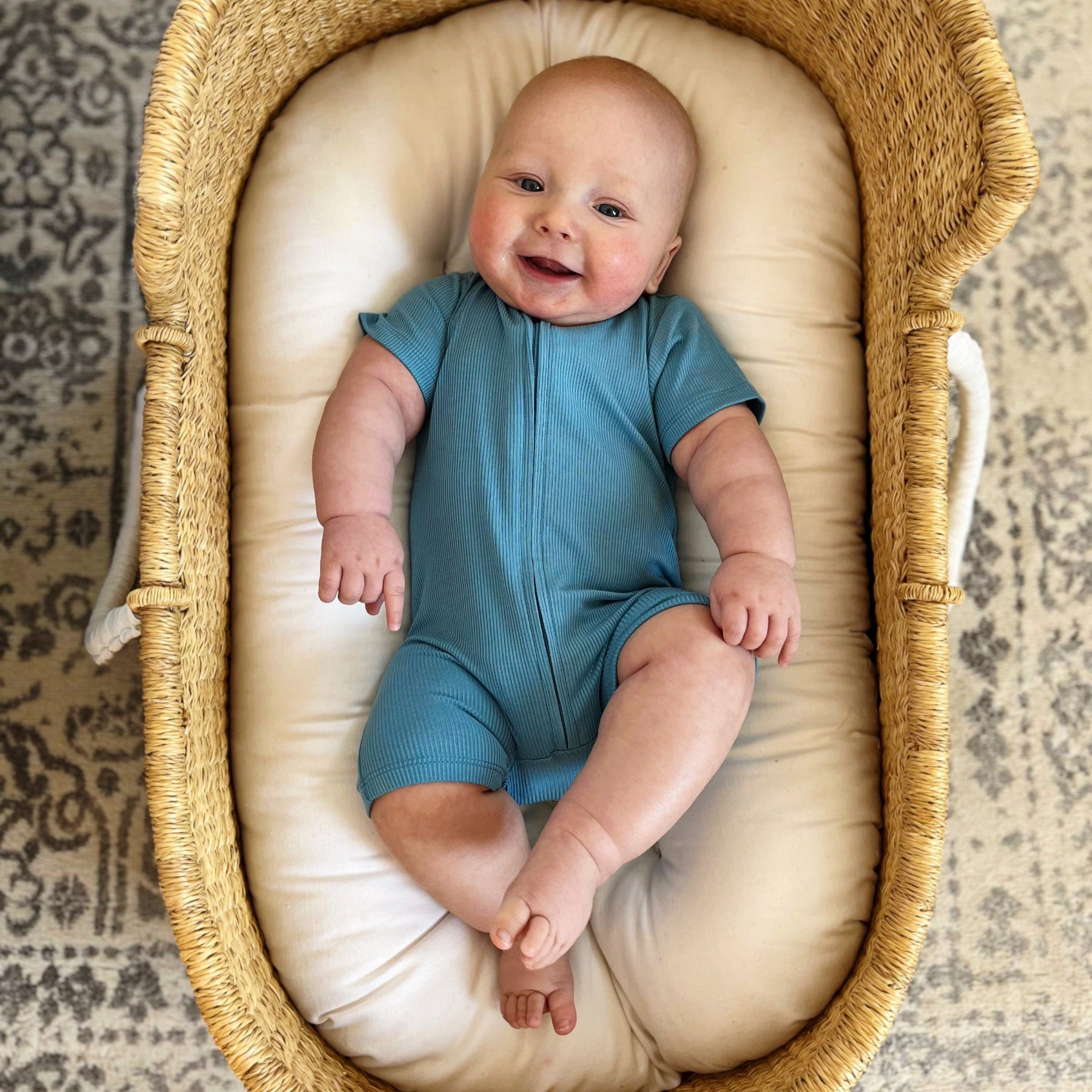 Poolside Blue Small Ribbed Summer Zip Romper