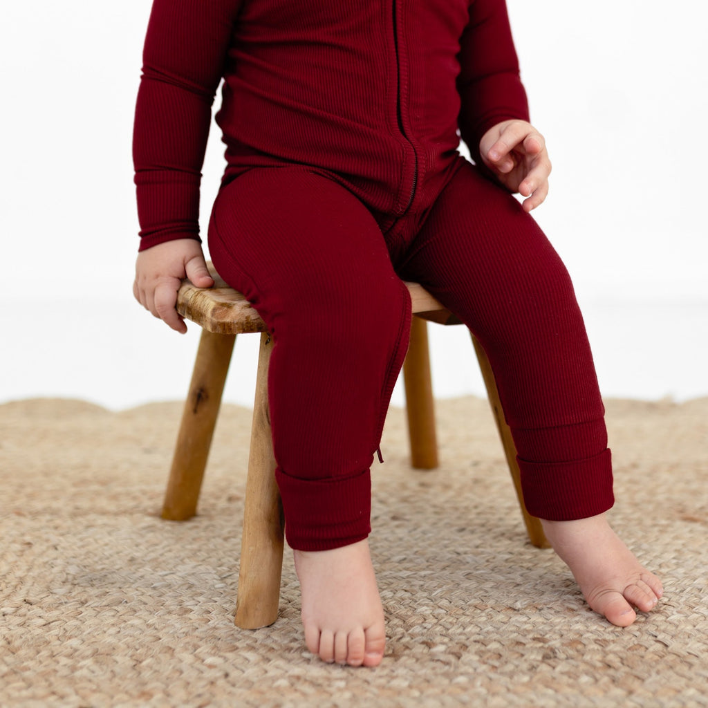 Maroon Small Ribbed Zip Romper