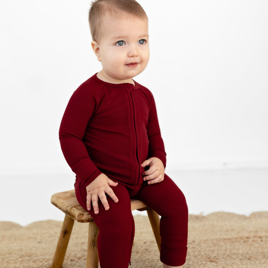 Maroon Small Ribbed Zip Romper