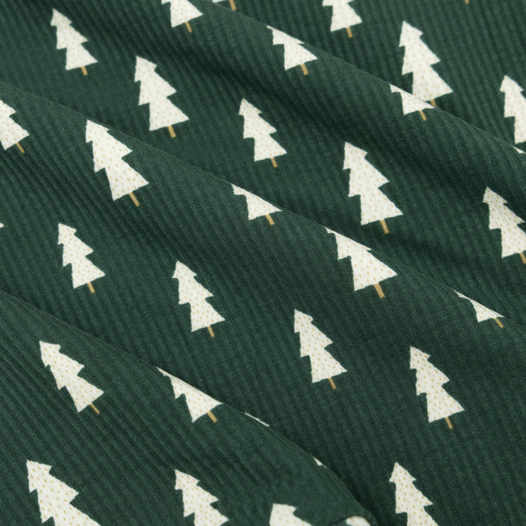 Christmas Trees Small Ribbed Ruffle Long Sleeve Dress