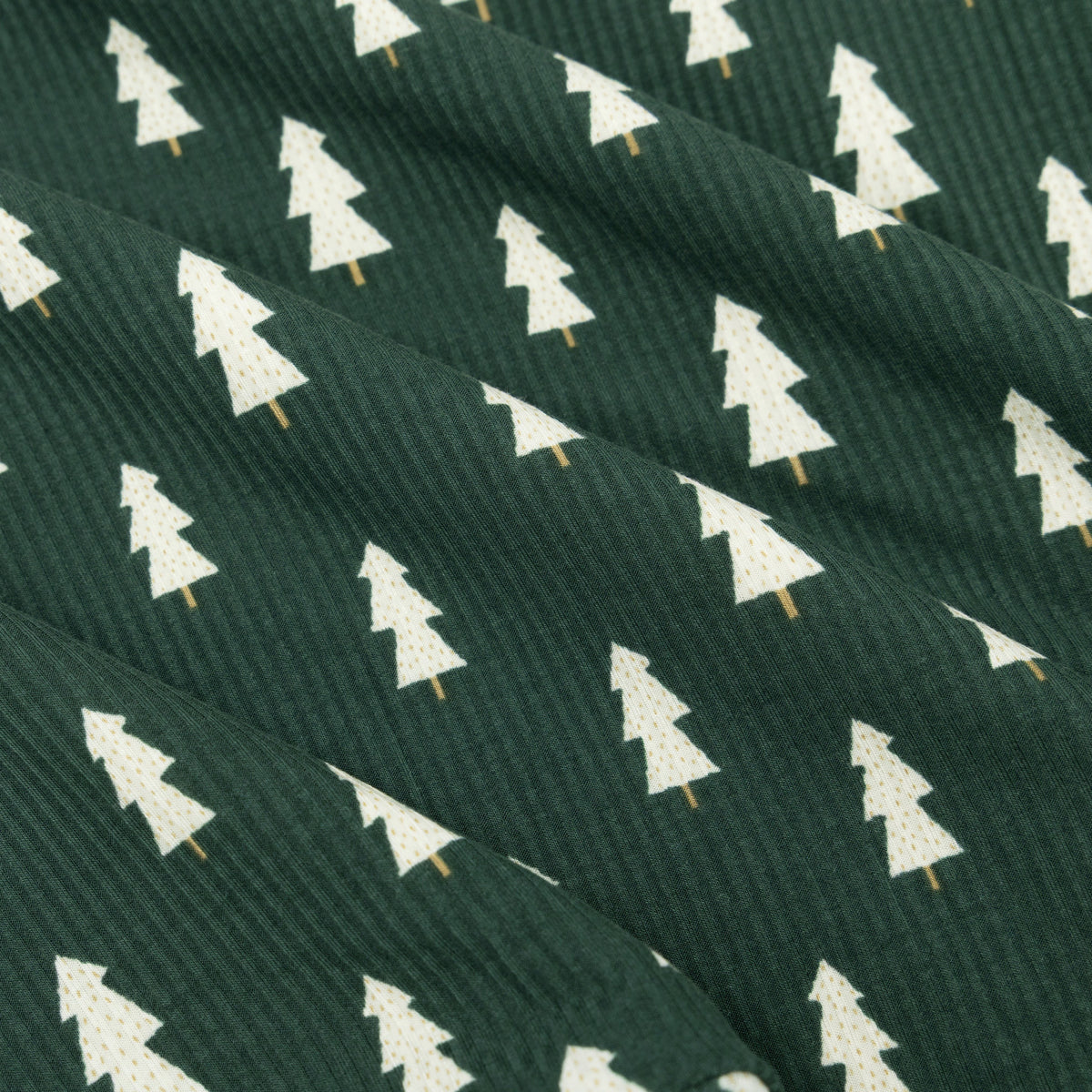 Christmas Trees Small Ribbed Ruffle Long Sleeve Dress