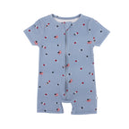 Baby romper with star and flag pattern on a white background