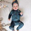 Nativity Blue Small Ribbed Zip Romper