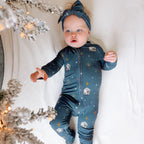 Nativity Blue Small Ribbed Zip Romper