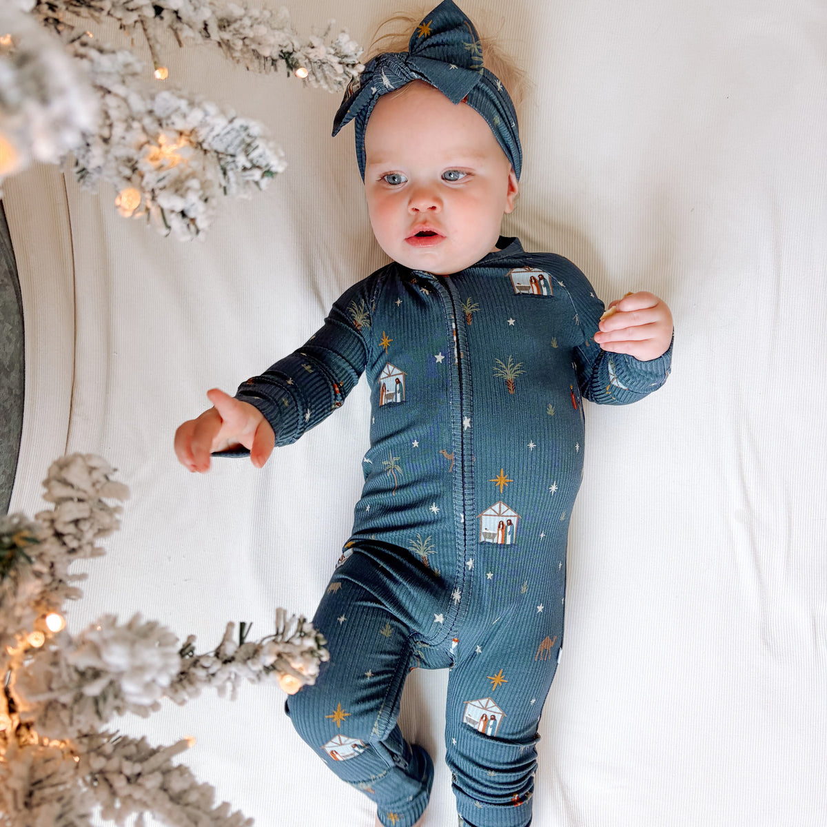 Nativity Blue Small Ribbed Zip Romper