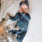 Nativity Blue Small Ribbed Zip Romper