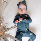 Nativity Blue Small Ribbed Zip Romper