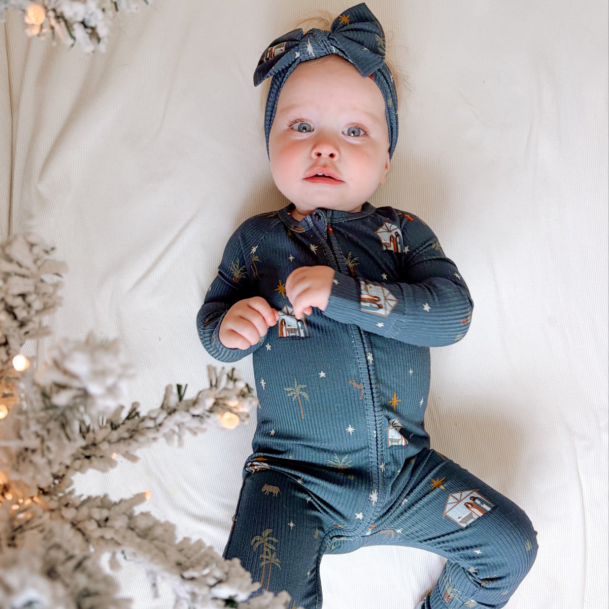 Nativity Blue Small Ribbed Zip Romper