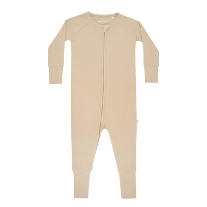 Tan Small Ribbed Zip Romper