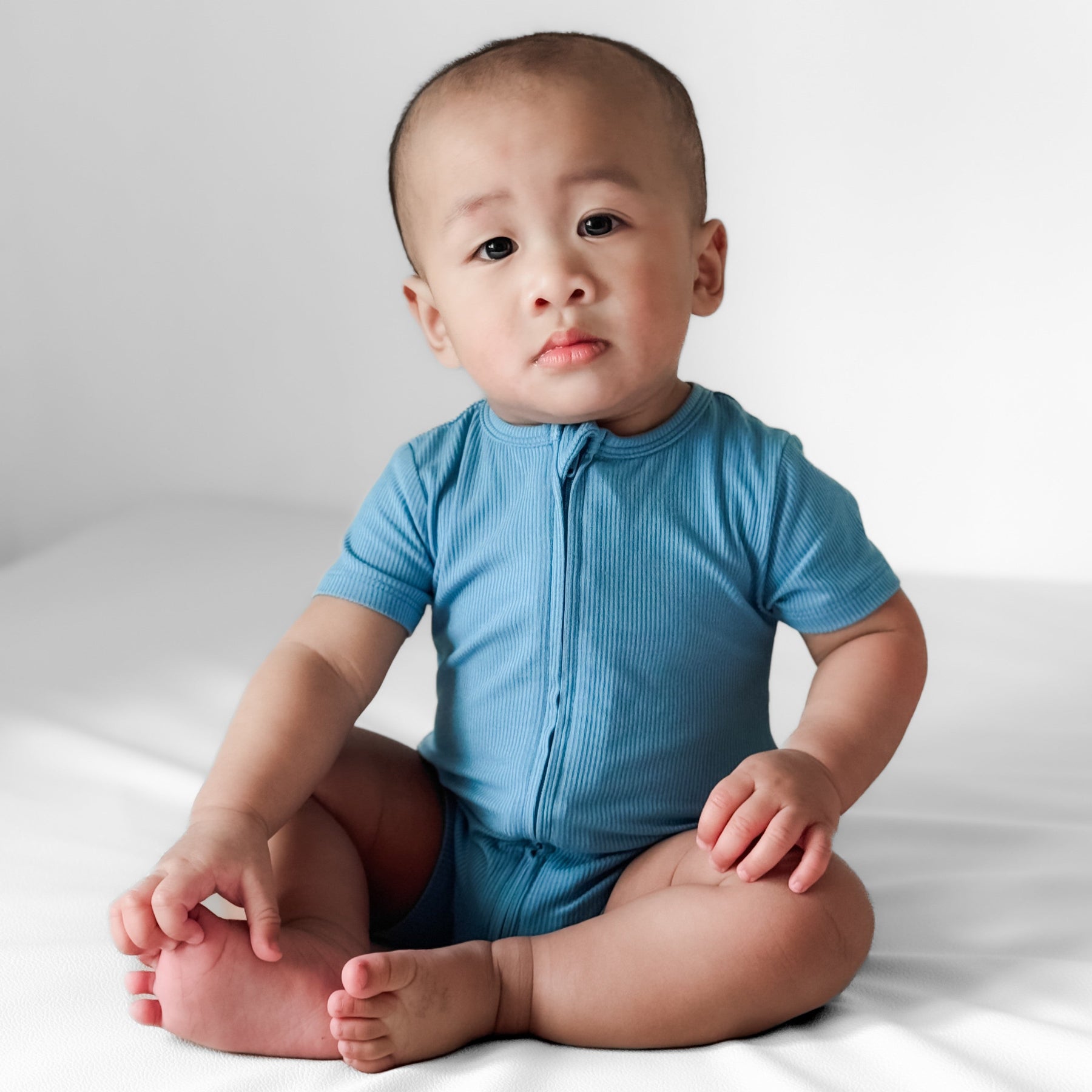 Poolside Blue Small Ribbed Summer Zip Romper