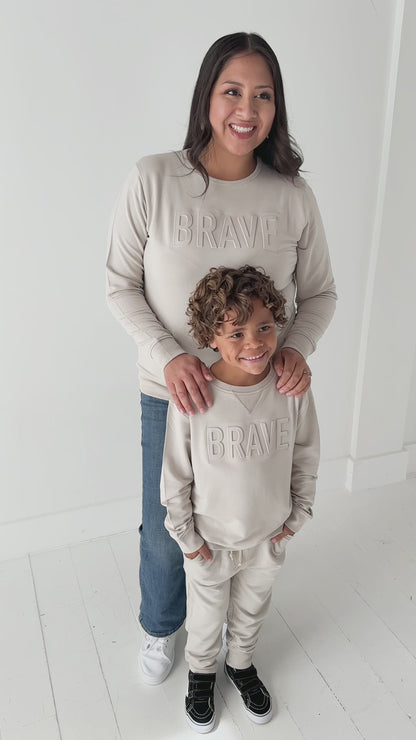 Taupe with Embossed Brave Women's French Terry Pullover