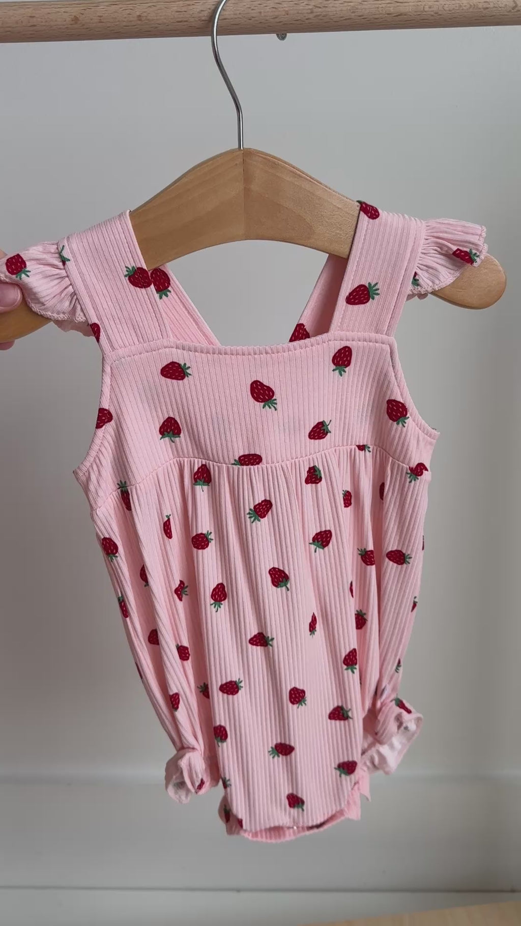 Strawberries Small Ribbed Flutter Sleeve Romper