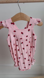 Strawberries Small Ribbed Flutter Sleeve Romper