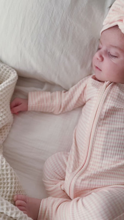 Pink Small Stripe Ribbed Zip Romper