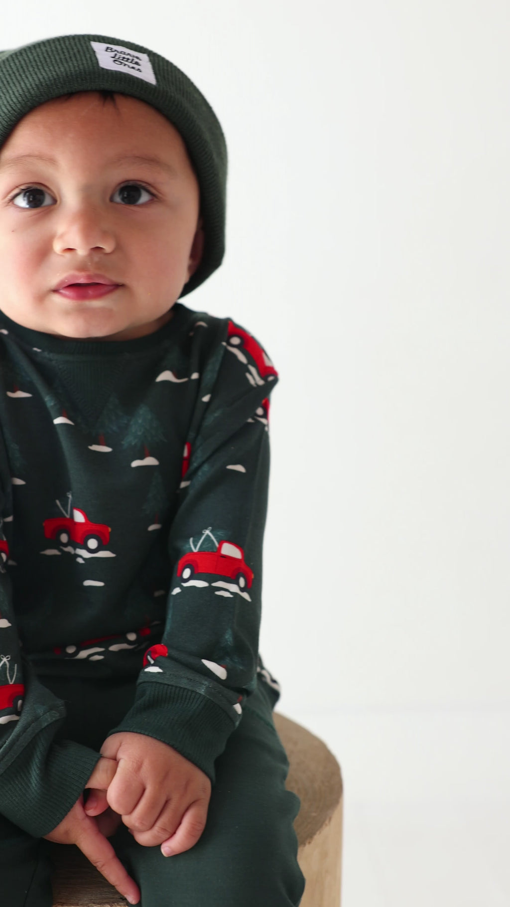 Red Christmas Trucks Bamboo French Terry Pullover and Joggers Set