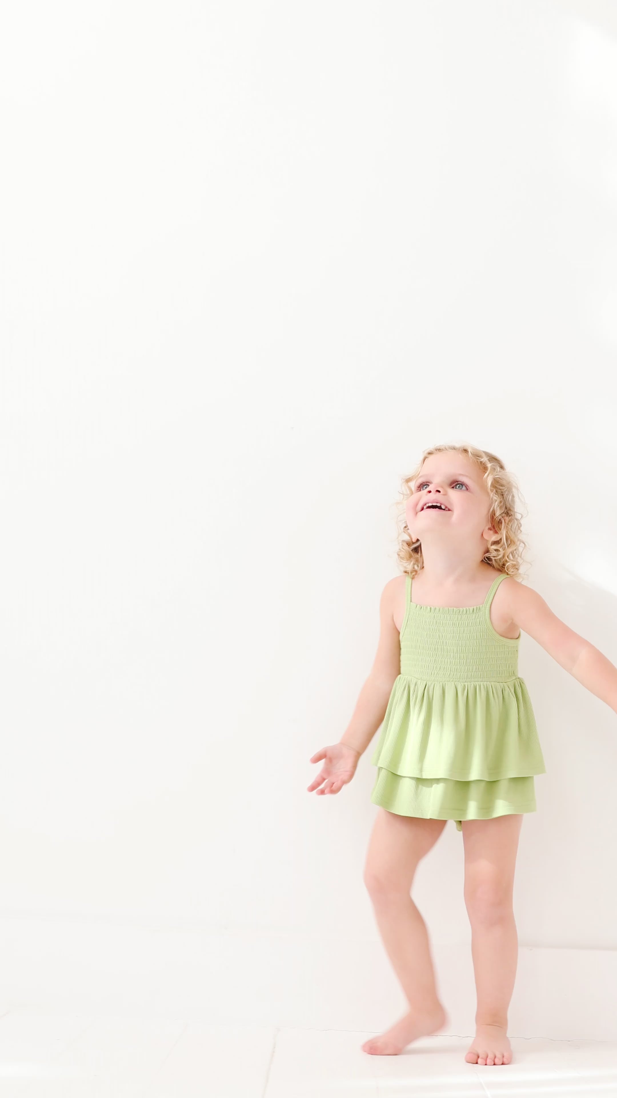 Tarragon Green Small Ribbed Ruffle Romper