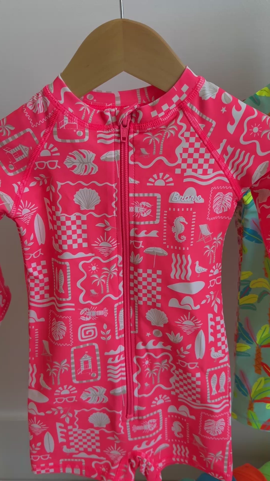 Neon Coral Summer Block Long Sleeve Rash Guard Boy Shortie