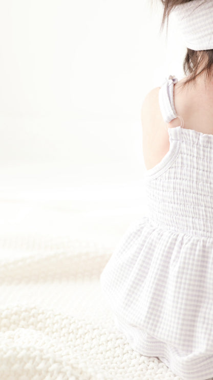 Lavender Small Stripe Ribbed Ruffle Romper