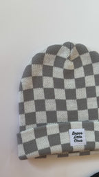 Gray Checkered Knit Beanie