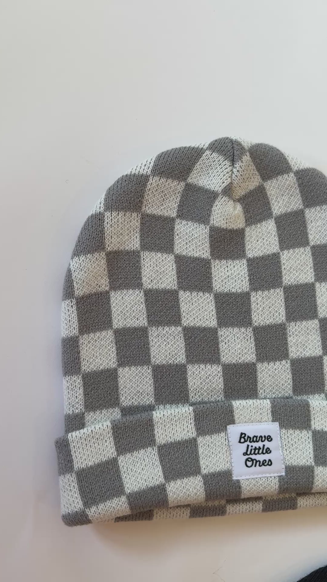 Gray Checkered Knit Beanie