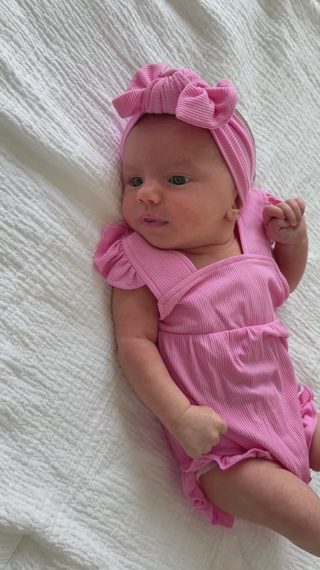 Bubblegum Pink Small Ribbed Flutter Sleeve Romper