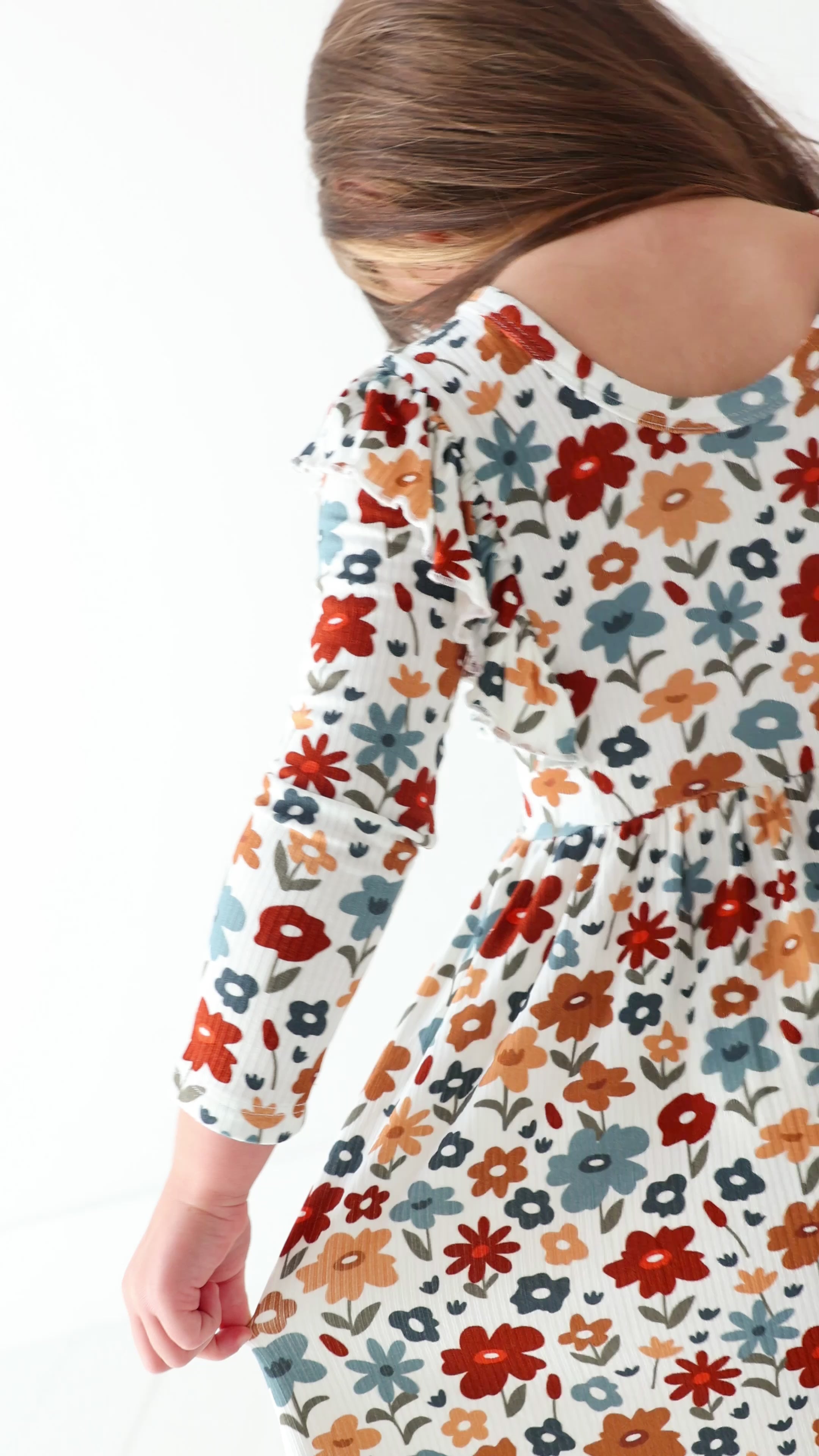 Autumn Meadow Small Ribbed Ruffle Long Sleeve Dress