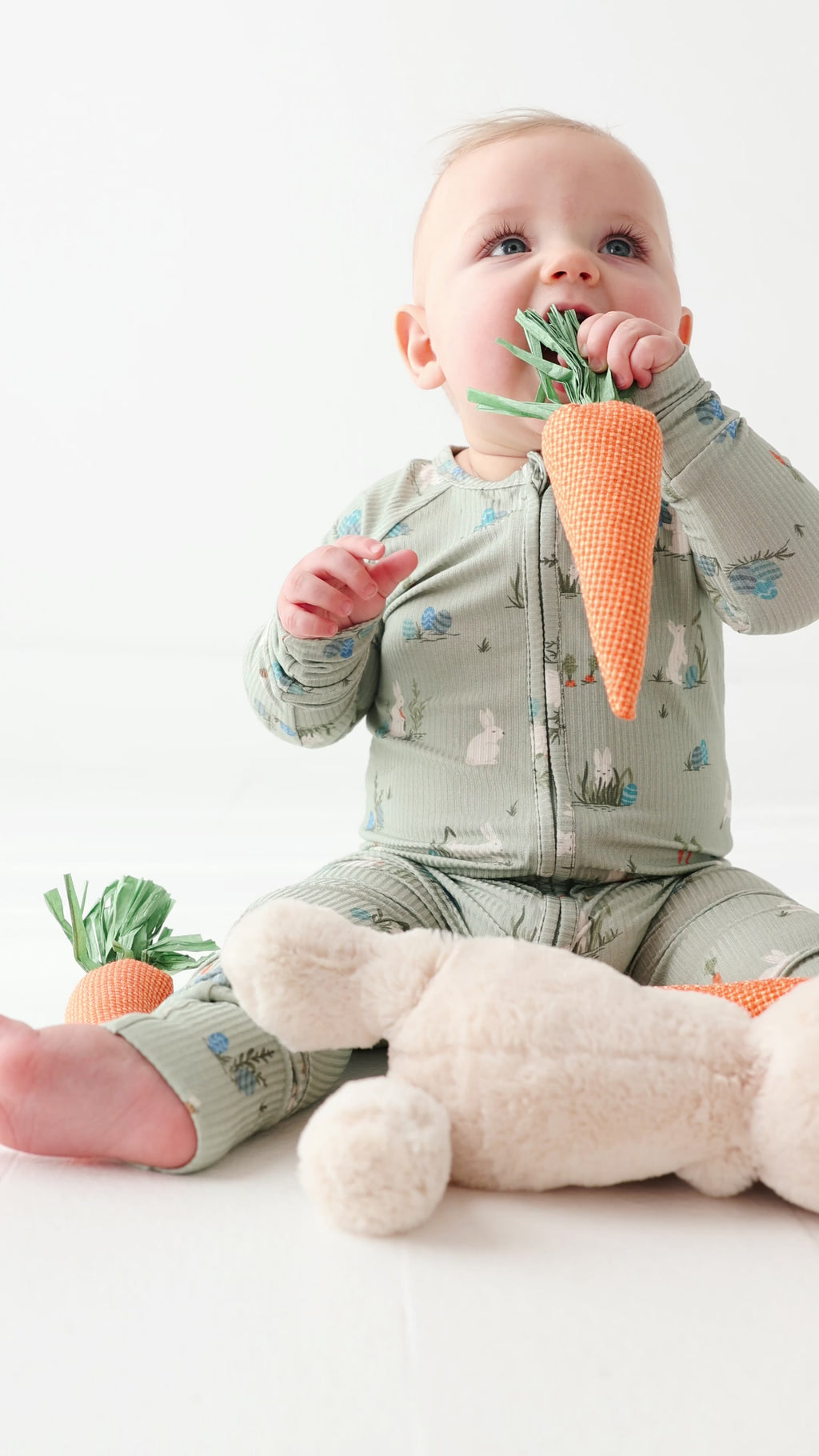 Sage Bunnies Small Ribbed Zip Romper