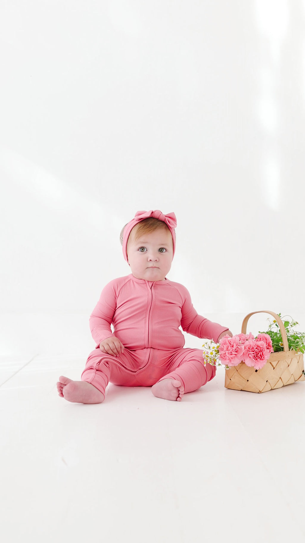 Peony Pink Small Ribbed Zip Romper