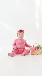 Peony Pink Small Ribbed Zip Romper