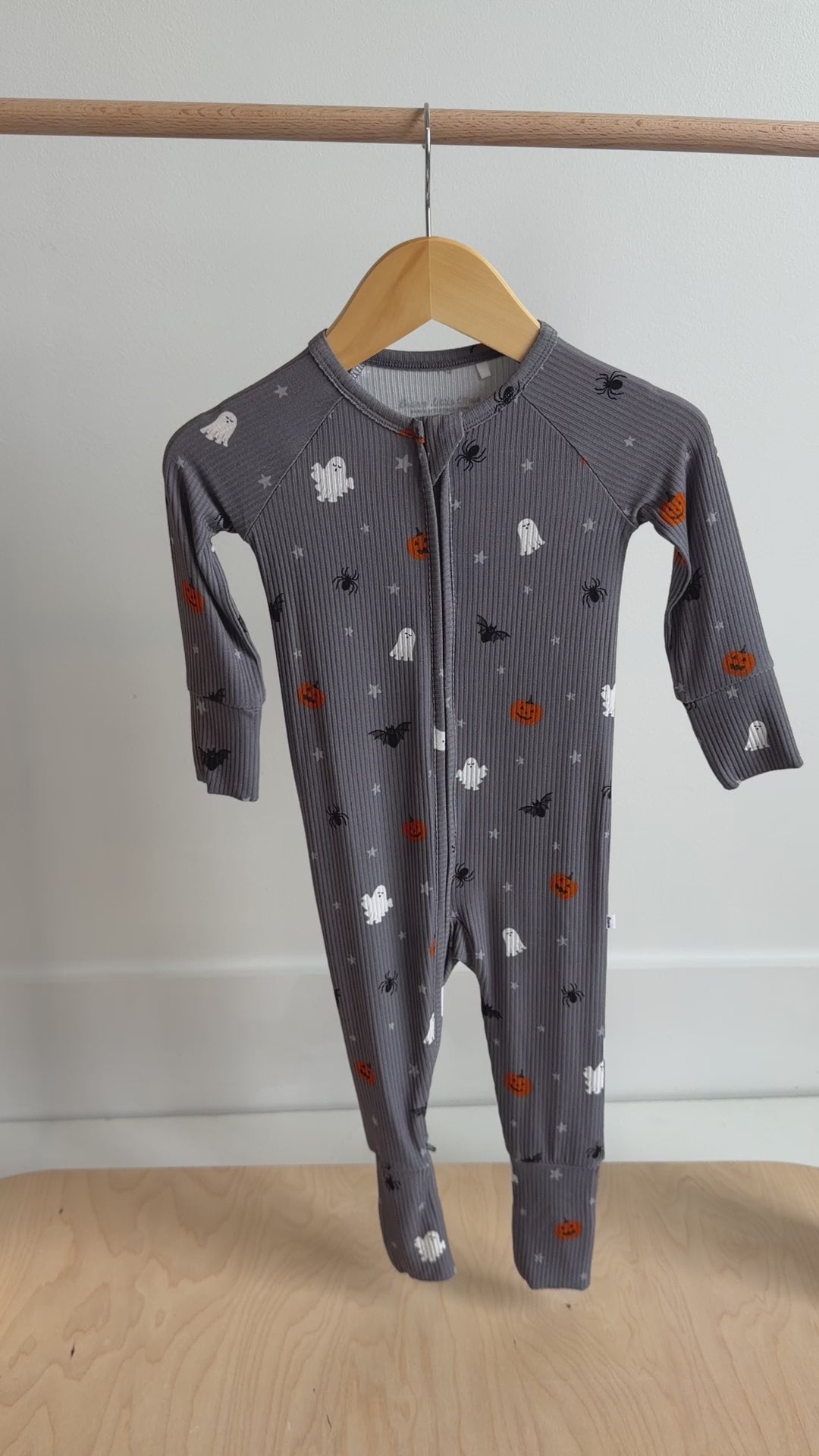 Halloween Boo Crew Small Ribbed Zip Romper