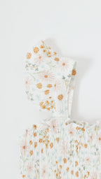 Whimsical Floral Small Ribbed Flutter Sleeve Dress