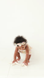 Checkered Seashells Small Ribbed Ruffle Romper