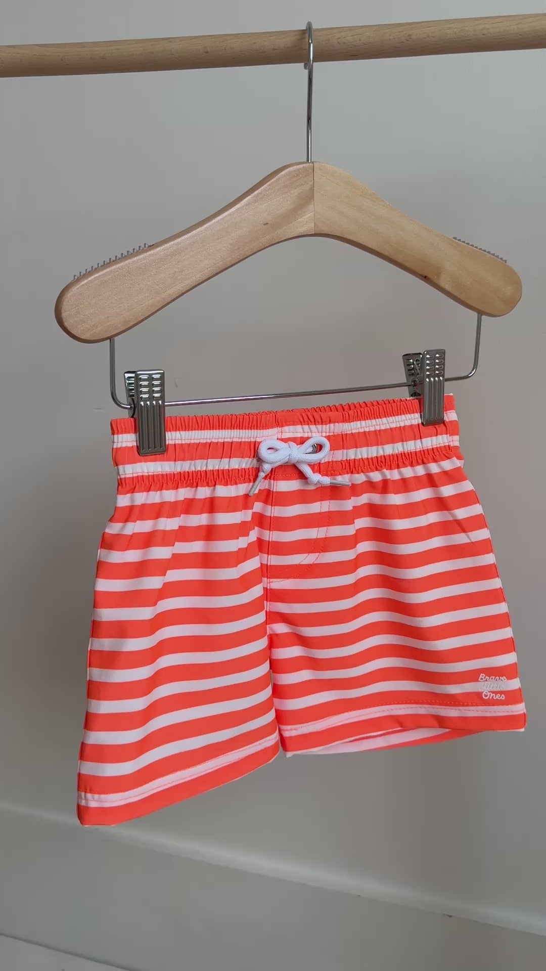 Neon Orange Stripe Swim Trunks