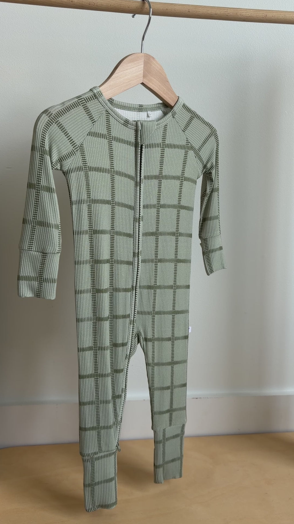 Grid Sage Green Small Ribbed Zip Romper