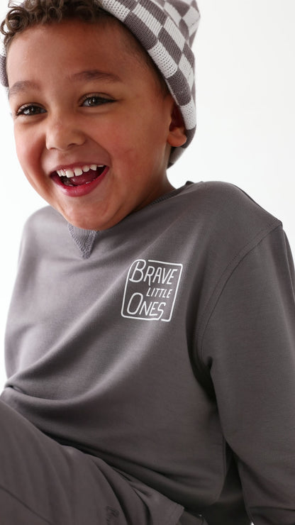 Brave Little Ones Square Dark Charcoal Bamboo French Terry Pullover