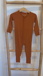 Burnt Orange Small Ribbed Zip Romper